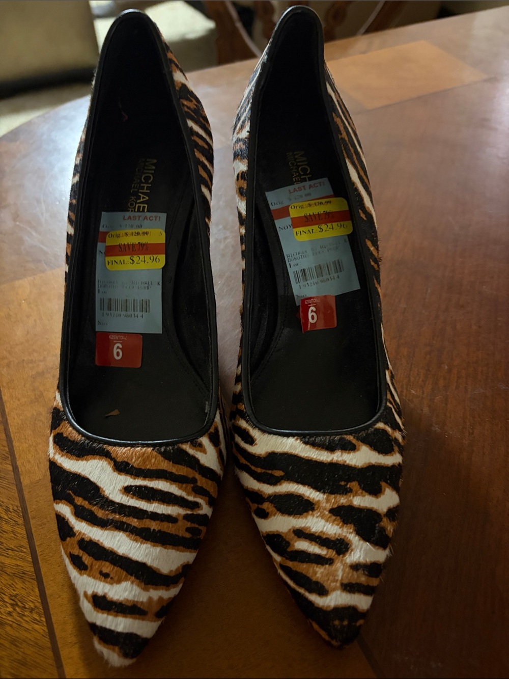 Michael Kors Leopard-Tiger Print Pointed-Toe Pumps in Black and Brown